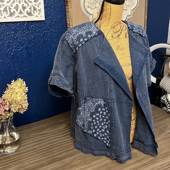 ANTHROPOLOGIE BLUE COTTON KIMONO ORIGAMI STYLE TOP XS - Picture 4 of 16